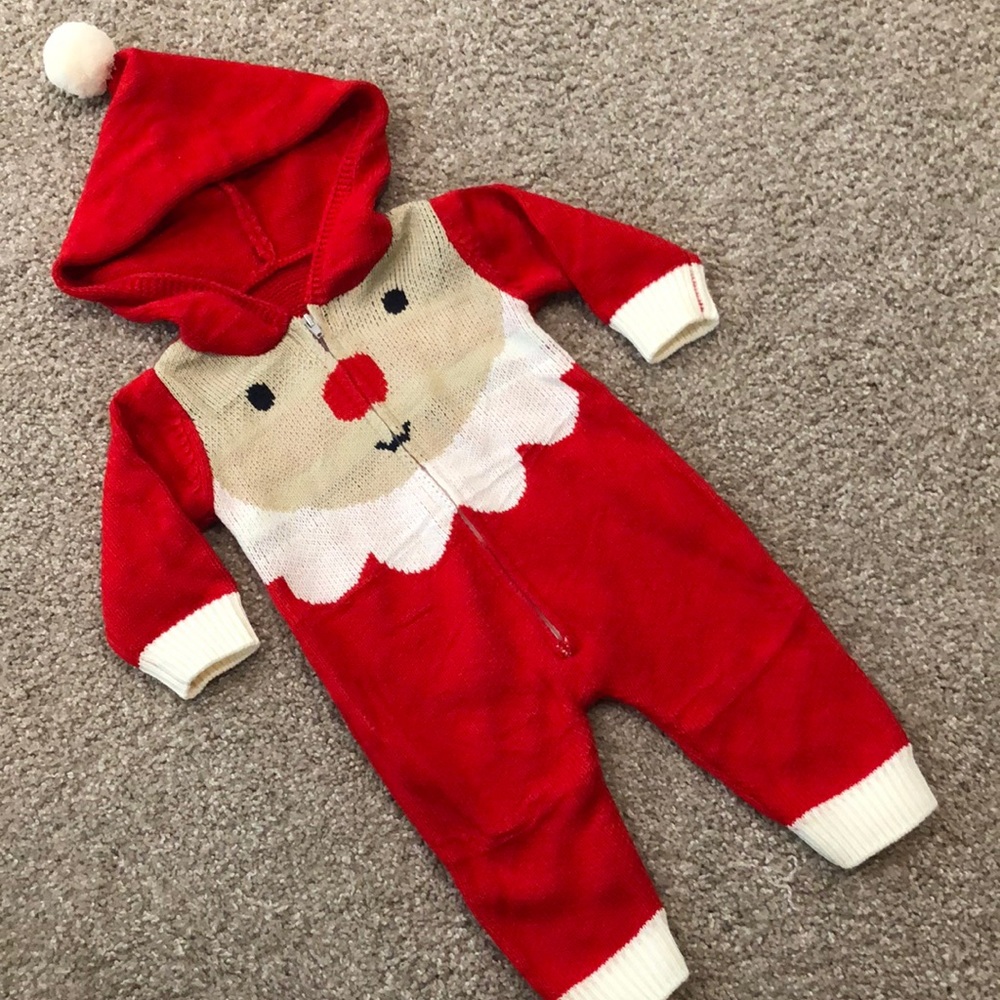 Santa Sweater Zip up One Piece - 6 Months
